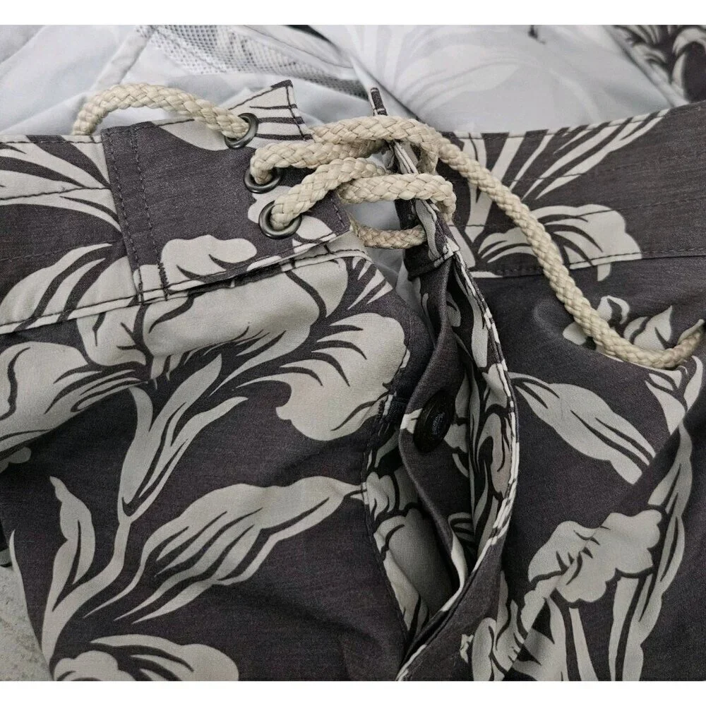 New Faherty Men Sz 40 Classic Boardshort Caf-Cream Ash Floral Lace Button Fly